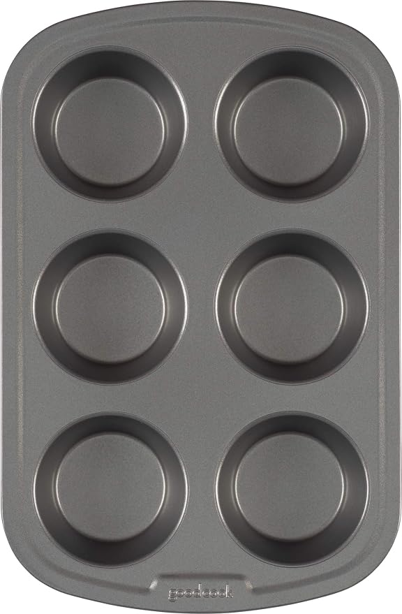 GoodCook Everyday Muffin Pan Nonstick Warp-Resistant Carbon Steel Construction, 6-Cup, Gray - Image 3