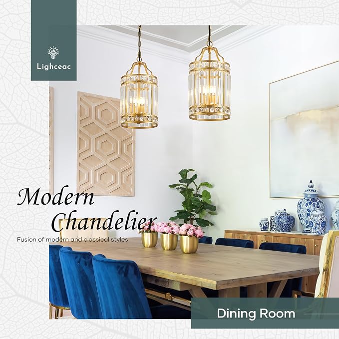 Modern Gold Pendant Island Light Fixtures for Kitchen, Luxury Elegant Crystal Small 4-Light Chandeliers for Dining Room, Industrial Cage Hanging Ceiling Lighting for Bedroom Foyer Hallway - Image 3