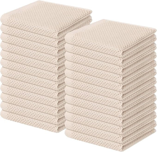 Homaxy 100% Cotton Waffle Weave Kitchen Dish Cloths 24-Pack, Beige | 12 x 12 Inches, Ultra Soft Absorbent Dish Towels, Quick Drying Dish Rags with Hanging Loop by Homaxy