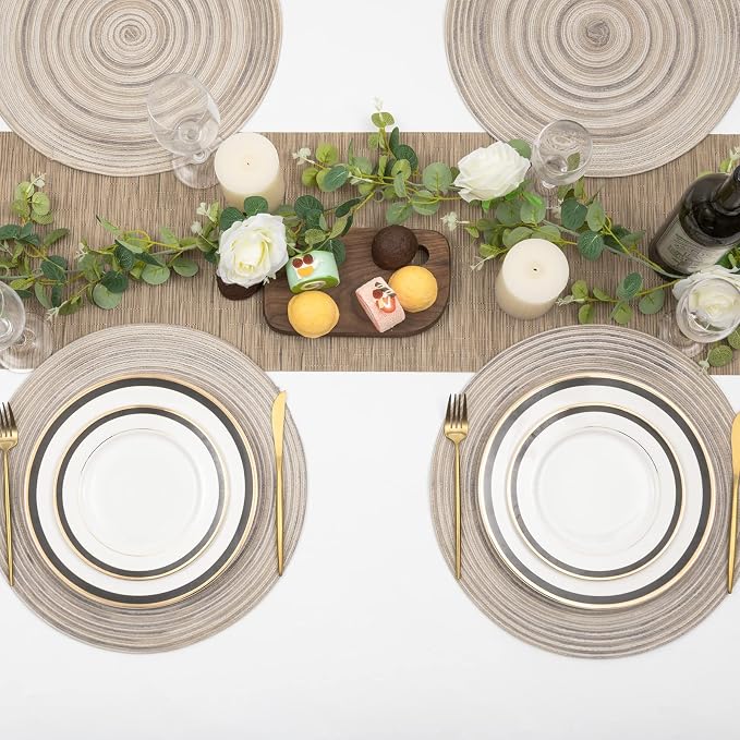 SHACOS Round Braided Placemats 15 inch Set of 6 Washable Kitchen Table Placemats for Home Wedding Party (Rainbow Gray, 6) - Image 9