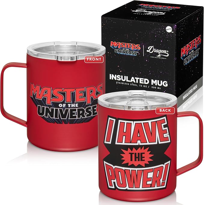 Dragon Glassware x Masters of the Universe Camp Mug 12oz - I Have The Power | Insulated Stainless Steel Mug for Coffee, Tea, Matcha, Hot Beverages; Official Masters of the Universe 2026 Movie Mug by DragonGlassware