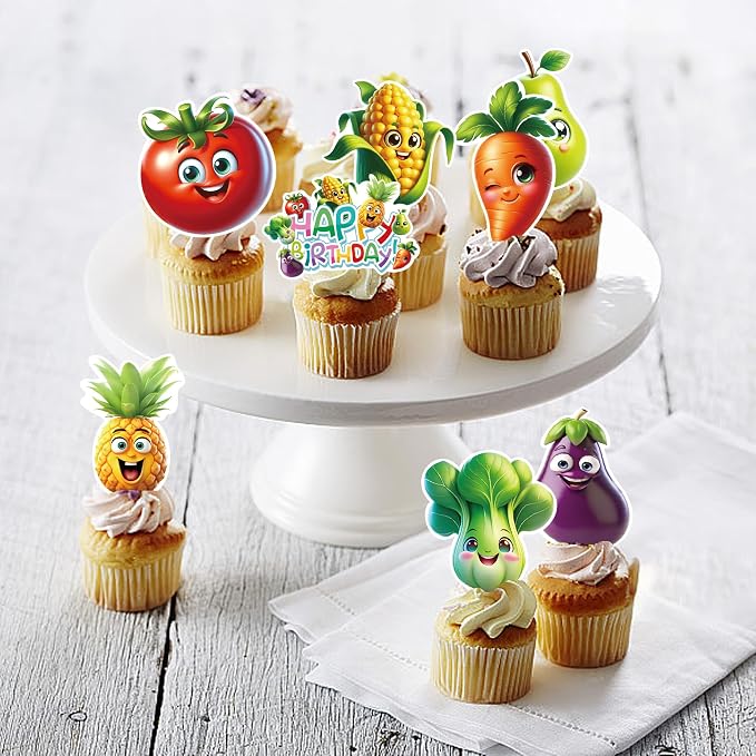 48Pcs Edible Fruit Birthday Cupcake toppers Wafer Paper Dancing Fruit Birthday Decorations for Baby Shower Wedding Party Decorations - Image 2
