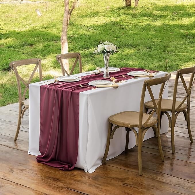 Pack of 10 | Burgundy | 14ft Chiffon Table Runner 29x170 Inches Long Romantic Rustic Sheer Gauze Runner for Wedding Bridal Shower Birthday Banquets Engagement Spring Easter Boho Decorations - Image 6