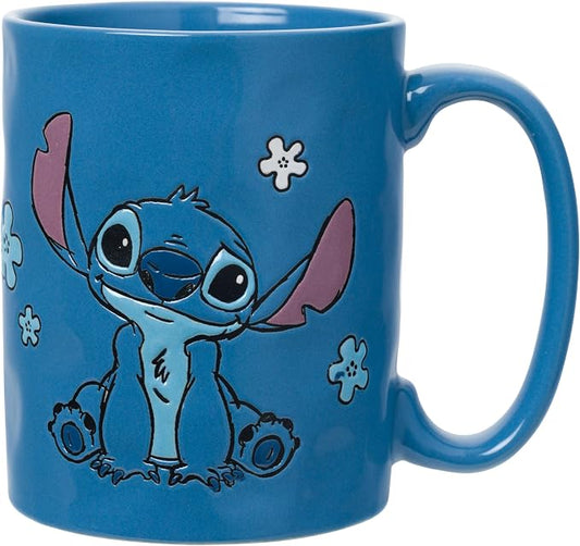 Silver Buffalo Disney Lilo and Stitch, Wax Resist Ceramic Pottery Mug, 17oz | Sitting Pose, Etched Engraved Handmade, 0.5 Liters by SilverBuffalo