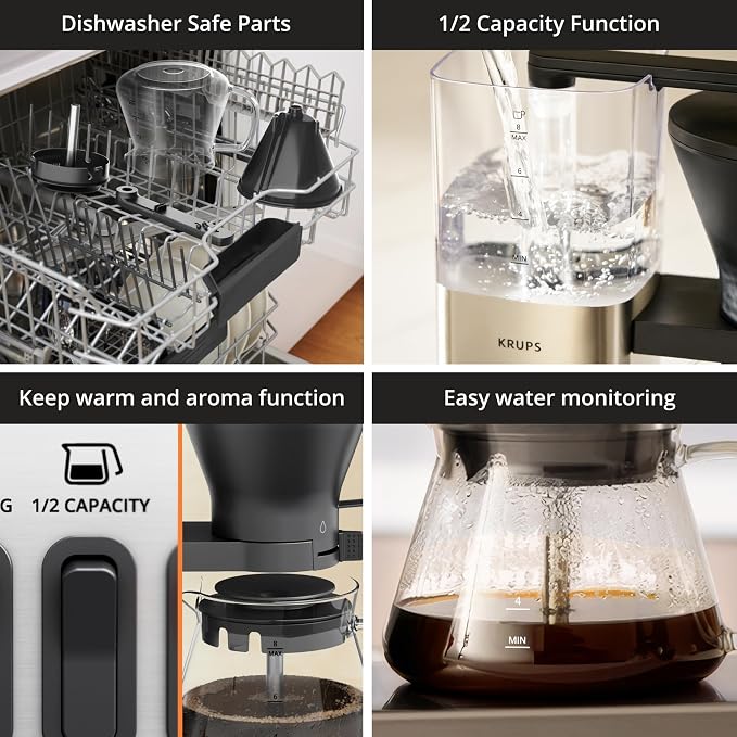 KRUPS Essential Brewer 8 Cup Drip Coffee Maker Machine, SCA-Certified, Blooming Technology, Barista-Quality, Pour Over Coffee Machine, Easy to Clean, Stainless Steel Design, Silver - Image 7