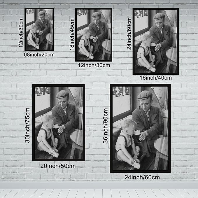 Boy Sipping First Beer, Father And Son at The Bar 1950s, Black And White Retro Pub Poster Canvas Poster Wall Art Decor Print Picture Paintings for Living Room Bedroom Decoration Black Frame 20x30in(50 - Image 2