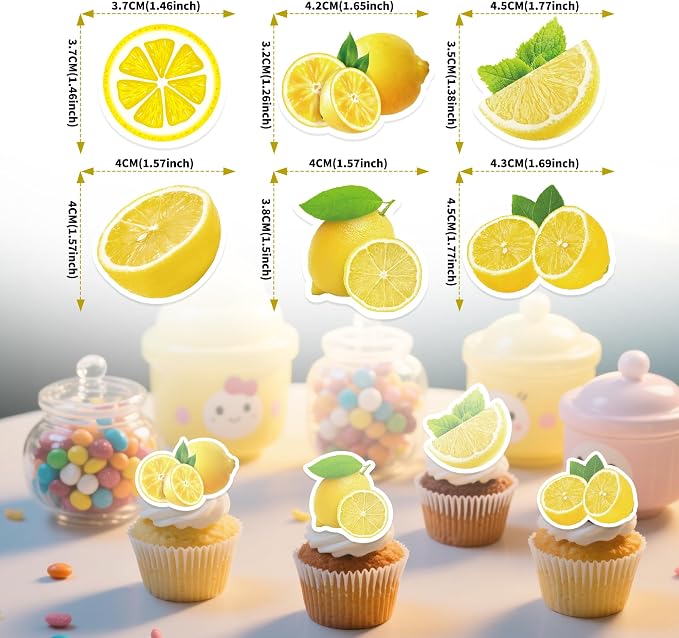 72Pcs Edible Lemon Cupcake Toppers Fruits Theme Party Decorations Lemonade Theme Cupcake Toppers for Summer Fruit Theme Theme Party Wedding Bridal Shower Supplies - Image 6