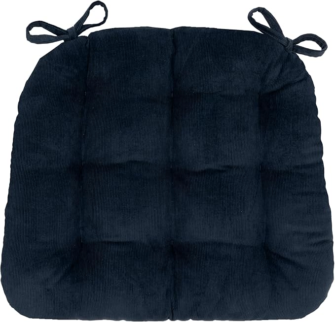 Barnett Home Decor Dining Chair Pad with Ties Corduroy Navy Blue - Size Small 15 x 17 Chair Cushion - Latex Foam Fill Cushion, Reversible, Machine Washable - Pinwale by BarnettHomeDecor