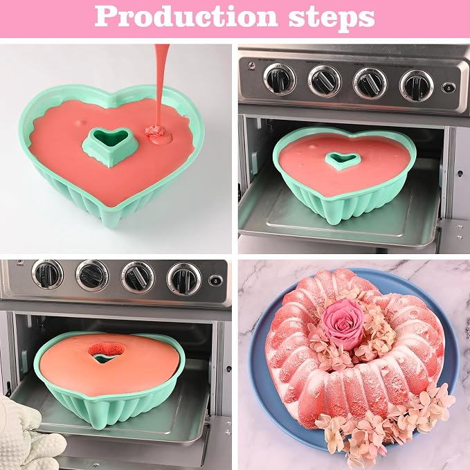 HUAKENER 2 Pack Heart Fluted Cake Pan, 9 Inch Heart Cake Molds | Nonstick Silicone Cake Molds, Food Grade Silicone Material, Heart Molds for Making Cake for Birthday,wedding,Valentine's Day - Image 5