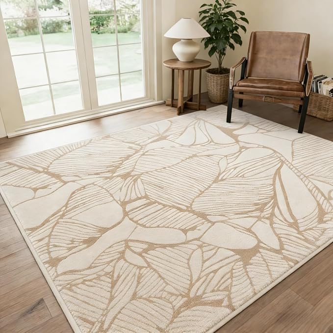 5x7 Area Rug, Machine Washable Living Room Rug - Non-Slip Low Pile Accent Rug for Bedroom, Pet Friendly, Modern Vintage Geometric Design - Image 4