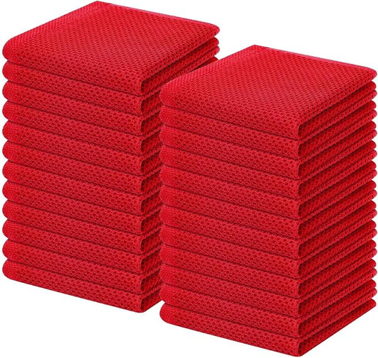Homaxy 100% Cotton Waffle Weave Kitchen Dish Cloths 24-Pack, Red | 12 x 12 Inches, Ultra Soft Absorbent Dish Towels, Quick Drying Dish Rags with Hanging Loop by Homaxy