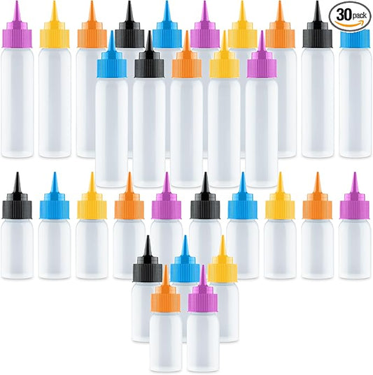 Free Hand Writer Bottles - 30 Easy Small Squeeze Bottles - 15 Each (1 and 2 Ounce) - Cookie Cutters, Cake and Baking Decoration, Food Coloring & Royal Icing Supplies for Writing (30 bottles)