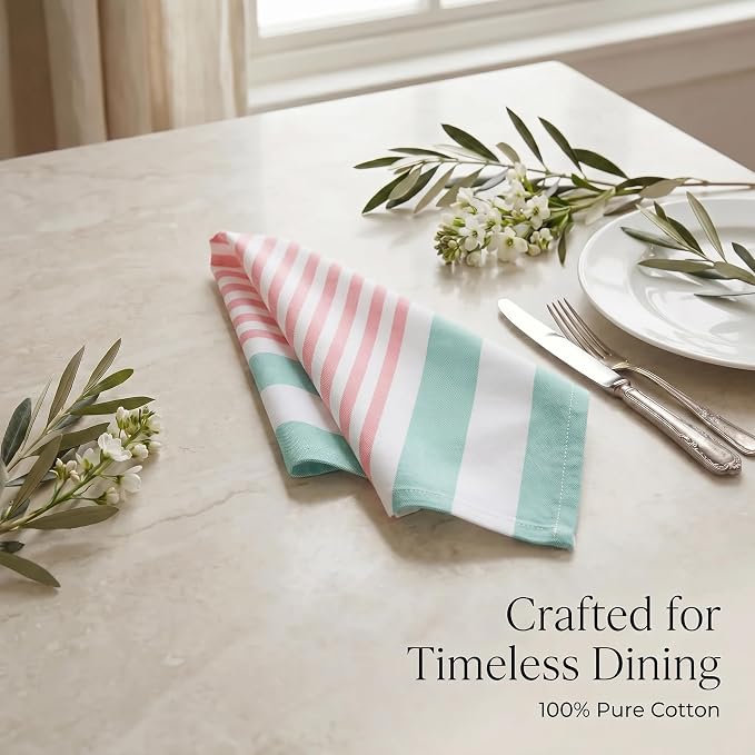Urban Villa Cloth Napkins Cotton 20x20 (Set of 12) Ruby Green Stripes - Image 8