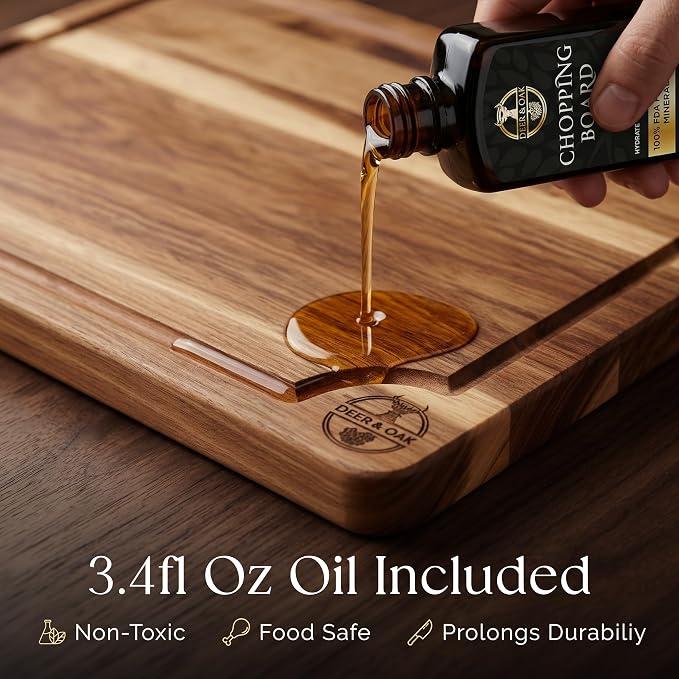 Pre-Oiled, Non Toxic 3-Piece Acacia Cutting Board Set with Stand | 15.7 x 11.8 in, 13 x 9.4 in, 10.2 x 7.1 in · FSC certified · Includes 3.4 fl oz oil · Deer & Oak - Image 11