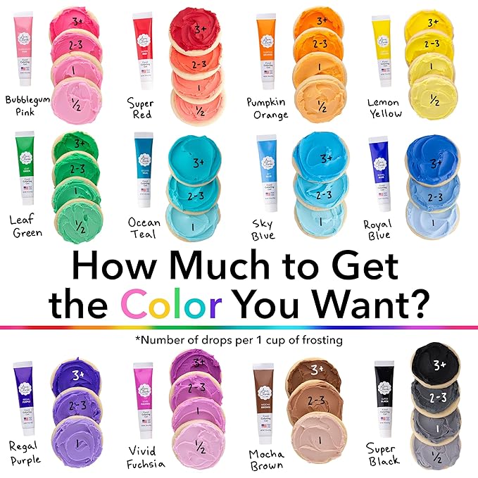 Ann Clark Professional-Grade Gel Food Coloring Made in USA .7 oz, 12 Colors
