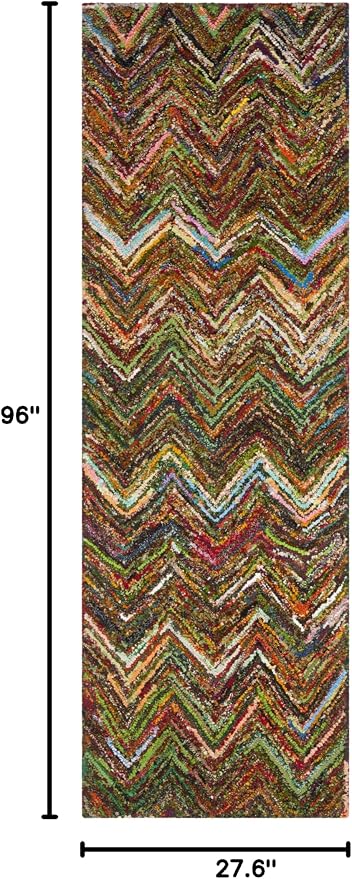 SAFAVIEH Nantucket Collection Runner Rug - 2'3" x 8', Red & Blue & Multi, Handmade Modern Abstract Chevron Cotton, Ideal for High Traffic Areas in Living Room, Bedroom (NAN141B) - Image 2