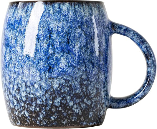 Sakura Blue Reactive Glaze Ceramic Coffee Mug - 14 oz Unique Mug with Ergonomic Handle, Large Ceramic Mug for Coffee, Tea, Milk - Great Birthday Gift for Women, Men, Friends, Home & Office Use by XIYUANJI