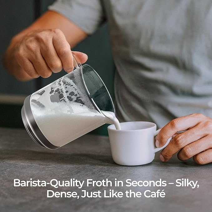 5-in-1 Split Glasscup Milk Frother, 14oz One-Touch Foam Maker & Stermer for Latte/Cappuccino/Hot Chocolate, 600W Automatic Milk Warmer & Cold Froth, Detachable Dishwasher-Safe Glasscup