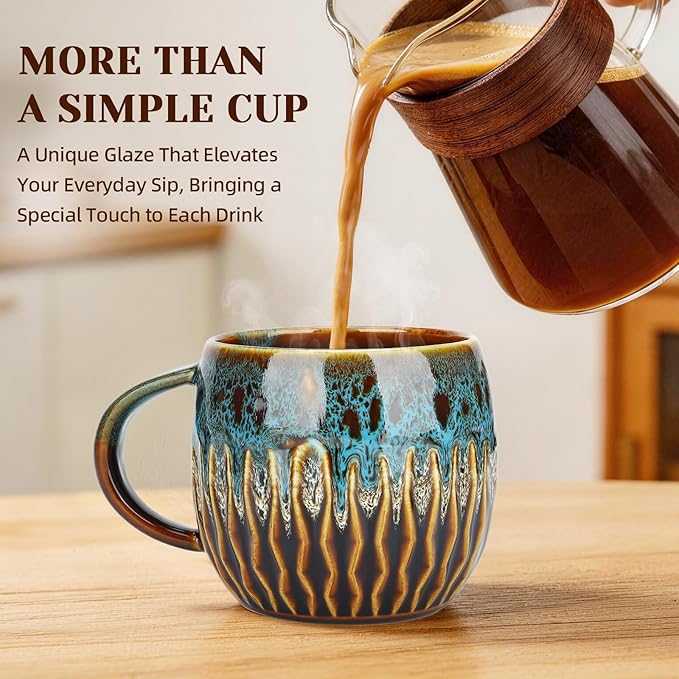20oz Large Ceramic Coffee Mugs Unique Big Pottery Coffee Mug Microwave Safe Cool Stoneware Cups for Tea Latte Oversized Mug With Handle for Home Blue Wide Clay Mugs for Men Fancy Handmade Ceramic Cup - Image 4