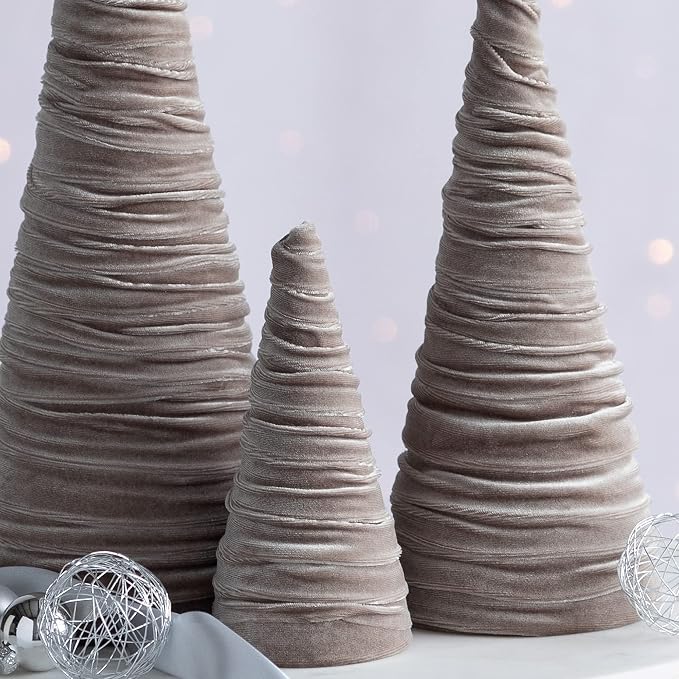 Your Heart's Content Taupe Velvet Trees Set of 3, Winter Mantel Décor, Valentine Tree tablescape, Handcrafted Holiday Centerpiece, Made in USA Modern Farmhouse, Cozy Gift for (Taupe) - Image 3