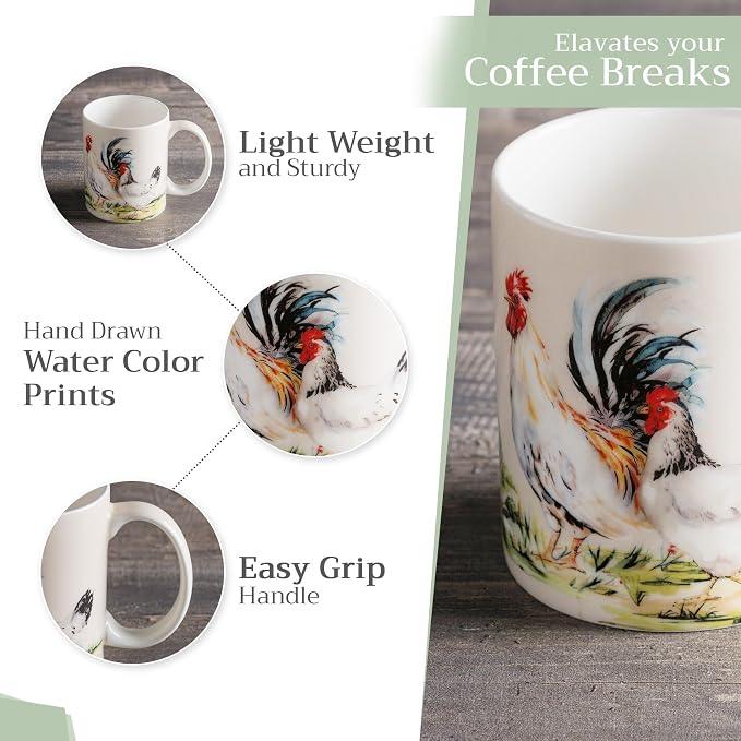 Maison d' Hermine Coffee Mug with Handles Tea Cups (12 Ounce, Pack of 2) | Fine Bone China Coffee Mugs for Hot Beverages Cappuccino Latte Home Restaurant Hotel Spring Summer -Campagne - Image 5
