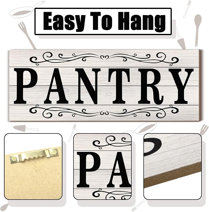 Jetec Pantry Sign Wall Decor 16 x 6 Inch Farmhouse Wood Pantry Signs Rustic Retro Hanging Wooden Art Plaque Decorative for Kitchen Restaurant Door Room Home Decoration(White) - Image 5