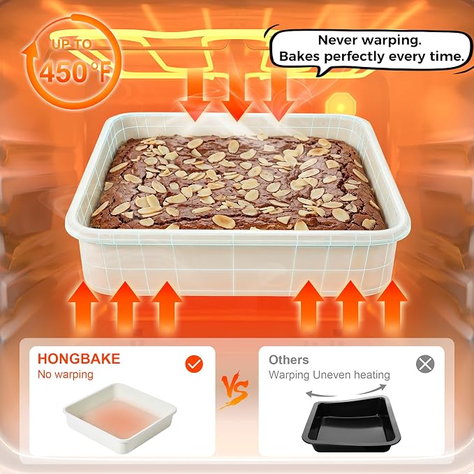 Ceramic 9x9 Baking Pan 2 Pack, Square Cake Pan with Diamond Texture, Aluminized Steel Nonstick Square Baking Pan for Brownies, Cream - Image 4