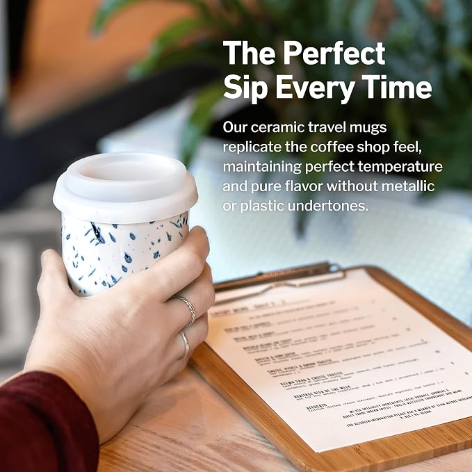 NOVA CERAMICS Travel Mug - Travel Size Mug – Reusable Coffee Mug Unique to Go Mug – Microwave & Dishwasher Safe Coffee White & Blue Tumbler - Gifts for Women Men Him Her – 12oz – Orchid - Image 4