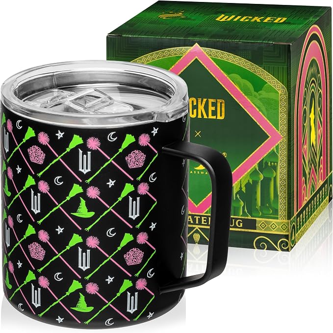 Dragon Glassware x Wicked Stainless Steel Camp Mug with Lid, 12 oz - Black | Insulated Camping Mug For Coffee, Tea, Matcha, Hot Beverages; Official Wicked Mug by DragonGlassware