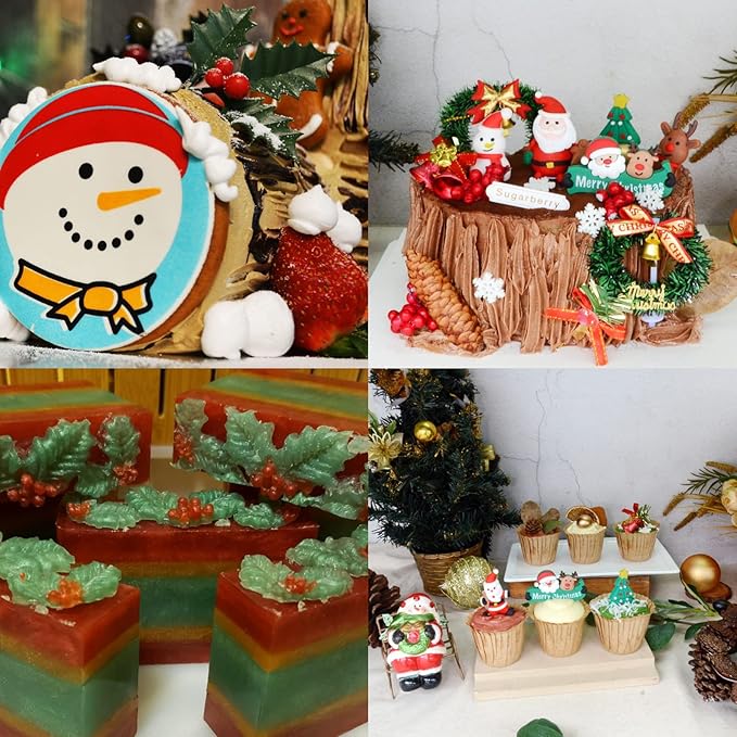 Christmas Holly Leaves Fondant Silicone Molds, Pinecone Chocolate Molds for Cake Decoration Cupcake Topper Candy Sugar Craft Gum Paste Resin