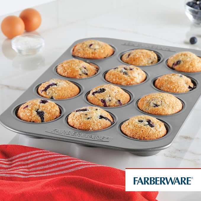 Farberware Bakeware Nonstick Muffin Pan, 12-Cup, Cupcake Baking Pan, Gray - Image 6