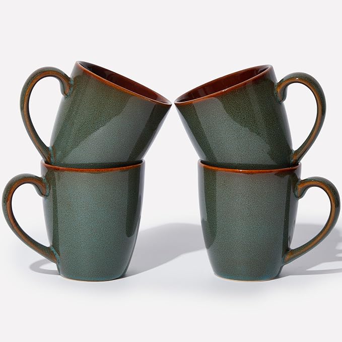 Pokini Coffee Mug 14 oz, Ceramic Coffee Mugs Set of 4, Reactive Glaze Mug for Latte/Tea/Cappuccino, Large Stackable Mug Set for Men, Women, Dad, Mom, Dishwasher & Microwave Safe, Brown Green by Pokini