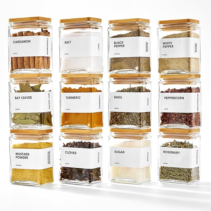 Glass Spice Jars with Bamboo Lid, 4oz Square Spice Containers for Pantry Organization, Seasoning Bottles with Labels, Spoons, Funnel for Salt Sugar - Image 8
