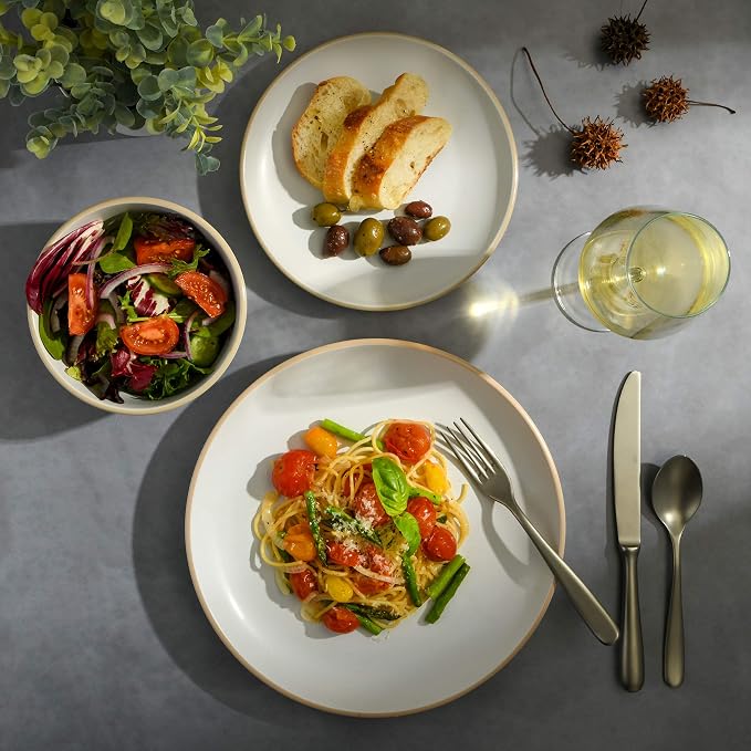 Gibson Home Rockaway 12-Piece Round Stoneware Dinnerware Set, Service for 4 – White Plates and Bowls, Modern Matte Finish, Microwave & Dishwasher Safe - Image 4