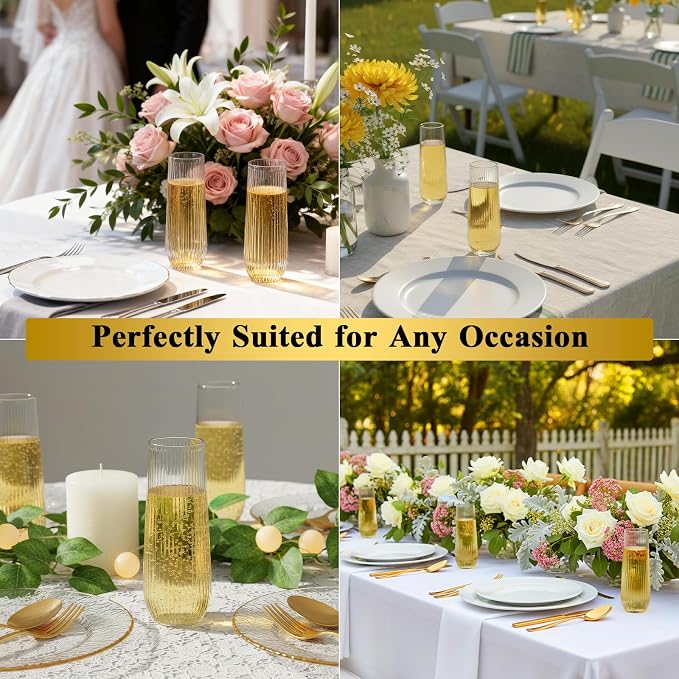 Goodluck 48pack 9oz Clear Champagne Flutes,Stemless Champagne Glasses | Plastic Champagne Flutes,Stemless Disposable Clear Plastic Toasting Glasses for Wedding, Birthday Party, Family Gatherings - Image 6