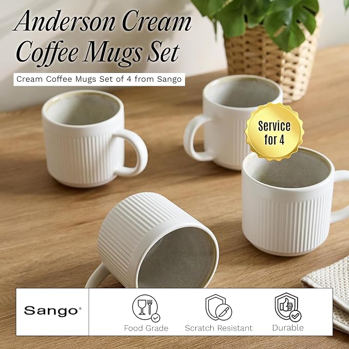 SANGO Anderson Cream Coffee Mugs Set of 4, 16.5 oz Stoneware Coffee Mug Set, Big Ceramic Tea Cup with Reactive Glaze for Cappuccino, Latte, Large Coffee Cups with Handle, Microwave & Dishwasher Safe - Image 2