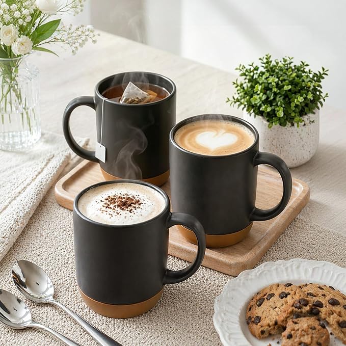 DOWAN Coffee Mugs, 15 oz Upgraded Coffee Mug with Silicone Bottom, Large Ceramic Coffee Mug set of 2 with Spill Proof Lid for Mom Dad, Big Mug for Latte Tea, Matte Grey - Image 6