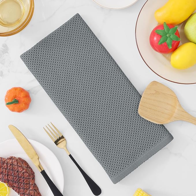 Homaxy 100% Cotton Waffle Weave Kitchen Dish Towels 12-Pack, Grey | 13 x 28 Inches, Ultra Soft Absorbent Dish Towels, Quick Drying Cleaning Towels - Image 7