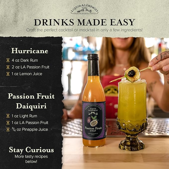 Liquid Alchemist Passion Fruit Syrup for Cocktails - Real Ingredients Make our Mix for Cocktails the Perfect Margarita Mix - Our Non-GMO Passion Fruit Syrup for Drinks is Vegan (12.7 oz)