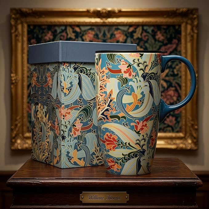 Topadorn 17oz Ceramic Travel Mug with Lid, Art Nouveau Floral Coffee Mug | Vintage Blue Botanical Latte Cup, Microwave & Dishwasher Safe Gift Mug for Home Office Commute - Image 8