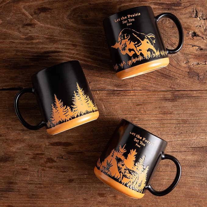 AmorArc 18oz Large Coffee Mugs Set of 6, Ceramic Coffee Mugs with Animal Wildlife Textured Patterns for Tea Latte Cocoa. Easy to Hold&Clean, Dishwasher&Microwave Safe, Matt Black - Image 3