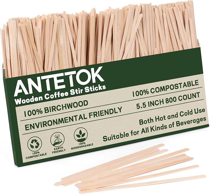 ANTETOK Wooden Coffee Stirrers - Coffee Stir Sticks 5.5 Inch,800pcs Disposable Swizzle Sticks,Swizzle Drink Sticks for Coffee,Tea,Cocktail and Hot Chocolate by ANTETOK