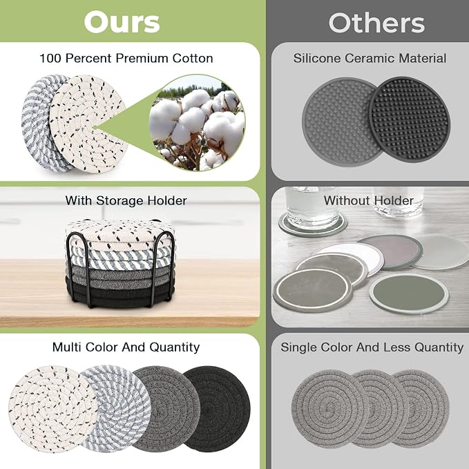 Coasters for Drinks, Coasters Set of 4 - Color, 8 Pack Coaster Set, Absorbent Coaster with Holder, Coffee Table Decor, Living Room Decor, Home Decor Living Room - Image 3