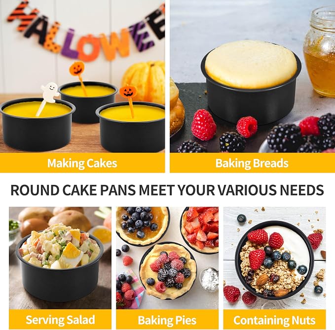 P&P CHEF 4 Inch Cake Pan Set, Non-stick Baking Pans for Cake, 4Pcs | Round Cake Baking Tins for Tier Smash Cakes, Bread, Non-Toxic & Solid, Stainless Steel Core & Leak-Proof, Black - Image 5
