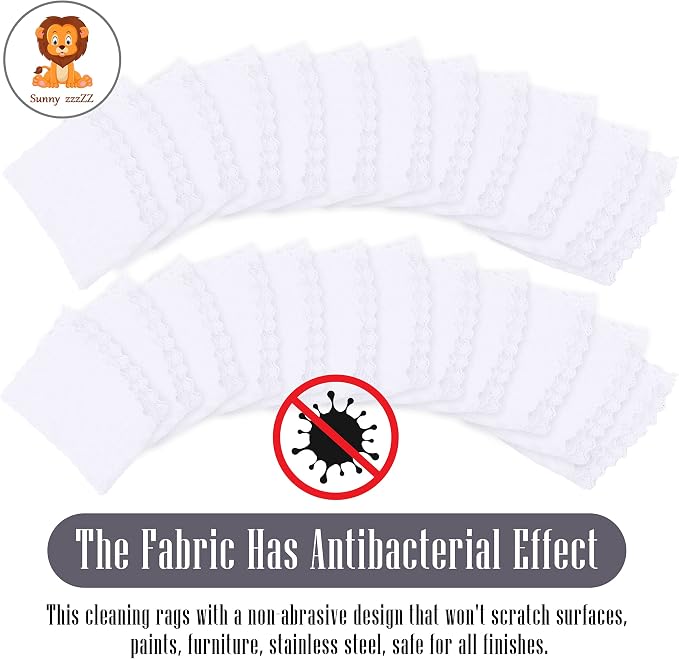 Sunny zzzZZ 24 Pack Kitchen Dishcloths - Does Not Shed Fluff - Reusable Dish Towels, Dish Cloths, Super Absorbent Coral Fleece Cleaning Cloths, Nonstick Oil Washable Fast Drying, 10 x 10 Inch (White) - Image 3
