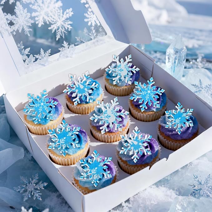 168pcs Edible Snowflake Cake Decorations, Wafer Paper Cupcake Toppers Winter Frozen Theme Snowflakes Decorations for Christmas Holiday Party Supplies - Image 7