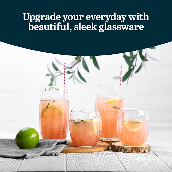 Libbey Samba Rocks and Tumbler Glass Cups Set of 16, All Purpose Everyday Drinking Glasses Set, Dishwasher Safe Modern Glassware Set for Events - Image 2
