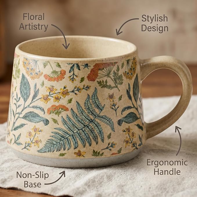 Ceramic Coffee Mug, 13oz Floral Design Pottery cute mugs, Ideal Gift for Women unique vintage pretty coffee mugs (Summer Whisper) - Image 5