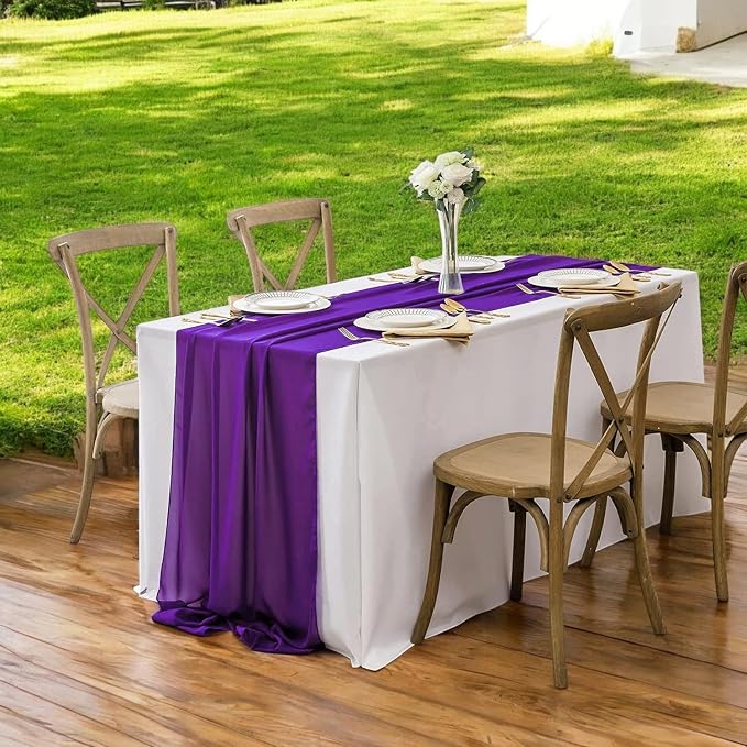 Pack of 12 | Purple | 14ft Chiffon Table Runner 29x170 Inches Long Romantic Rustic Sheer Gauze Runner for Wedding Bridal Shower Birthday Banquets Engagement Spring Easter Boho Decorations - Image 6