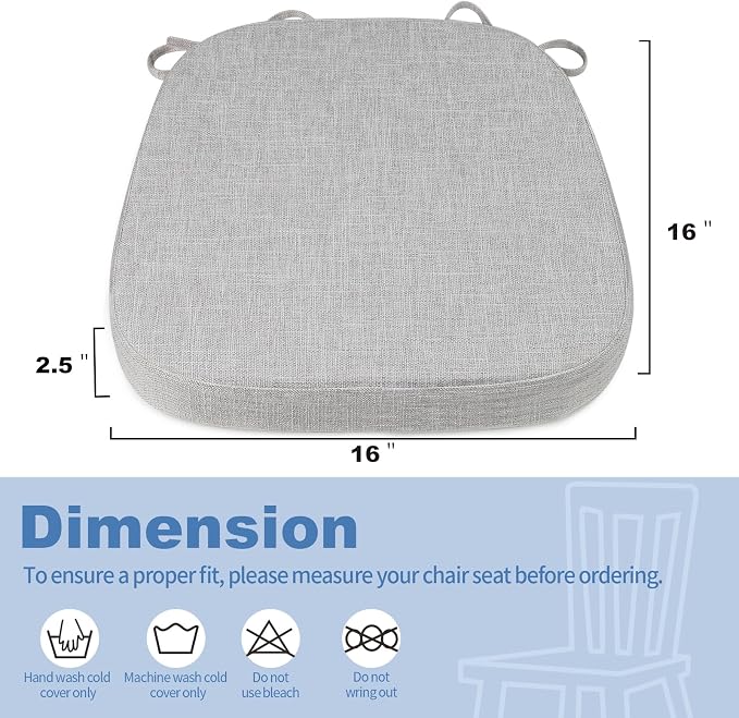 BUYUE Thickened 2.5" Dining Chair Cushions Set of 4, U-Shape High Density Foam Comfortable Chair Pads for Kitchen, Slip Resistant Indoor Seat Cushions (4 PCS, Light Gray) - Image 3